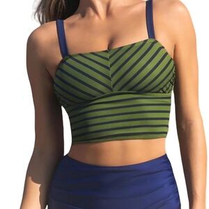 Cupshe Olive and Navy Striped Bikini Top
